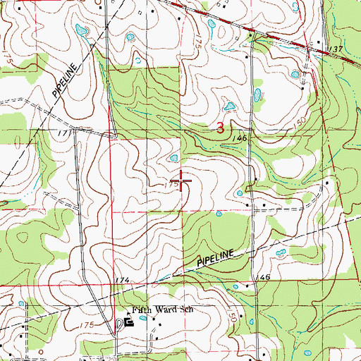 Topographic Map of Ward Five, LA