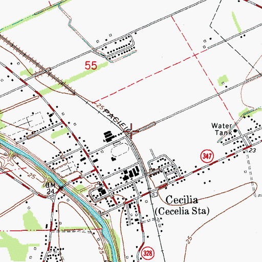 Topographic Map of Ward Five, LA