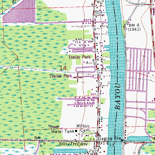 Topographic Map of Ward Nine, LA