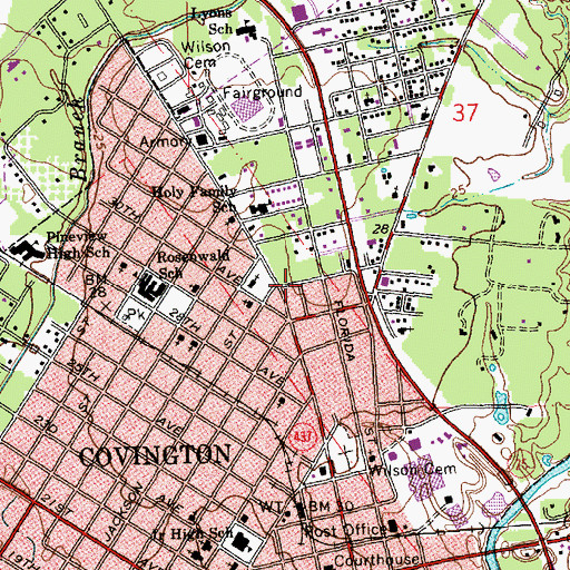 Topographic Map of Ward Three, LA
