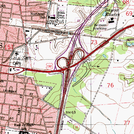 Topographic Map of Interchange 19, LA