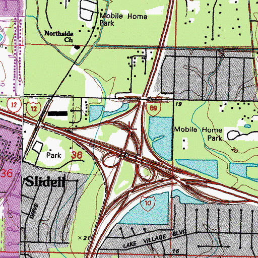 Topographic Map of Interchange 1, LA