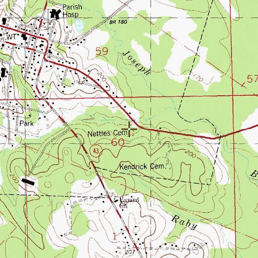Topographic Map of Nettles Cemetery, LA