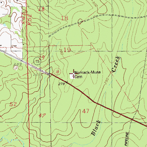 Topographic Map of Womack-Muse Cemetery, LA