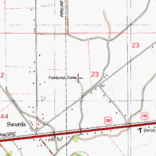 Topographic Map of Fontenot Cemetery, LA