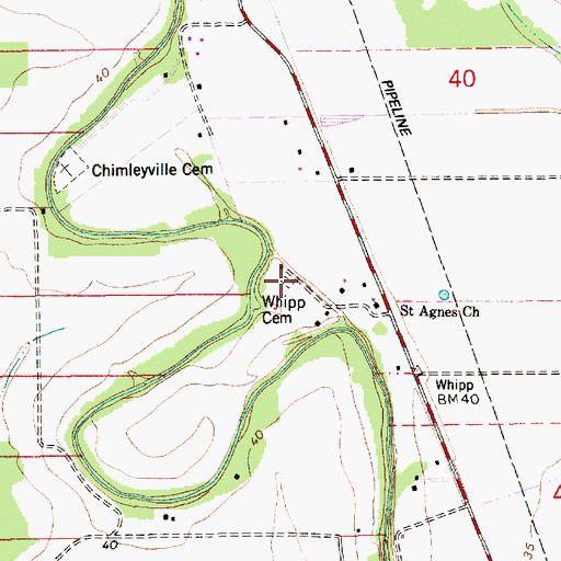 Topographic Map of Whipp Cemetery, LA