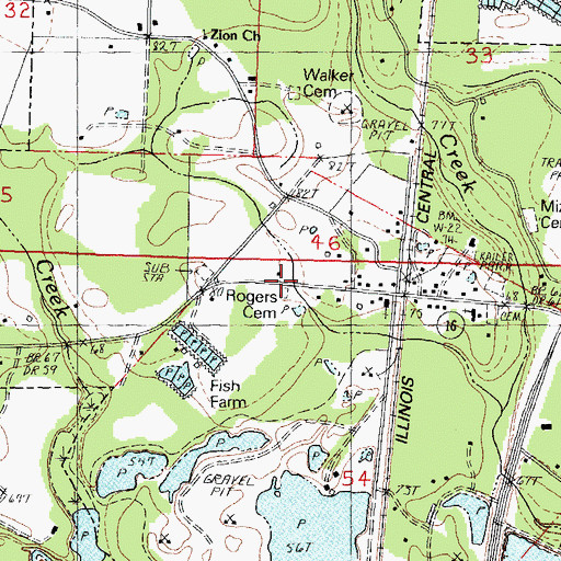 Topographic Map of Rogers Cemetery, LA