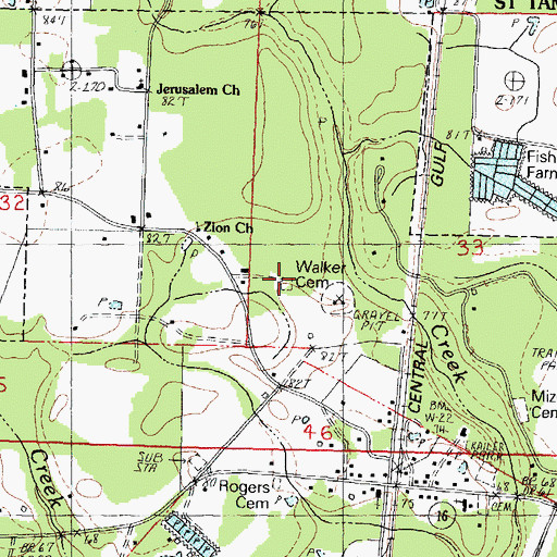 Topographic Map of Walker Cemetery, LA