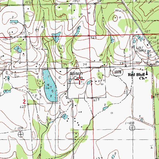 Topographic Map of Allison Cemetery, LA