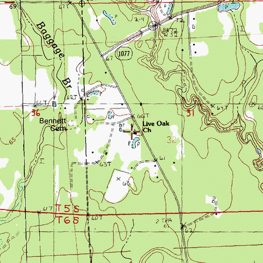 Topographic Map of Live Oak Church, LA