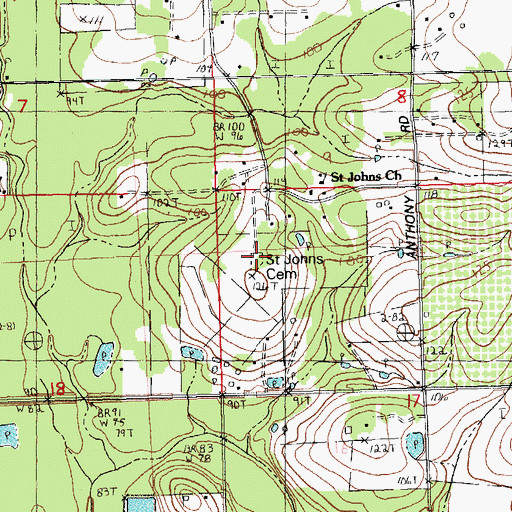 Topographic Map of Saint Johns Cemetery, LA