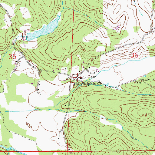 Topographic Map of Philadelphia School (historical), AL