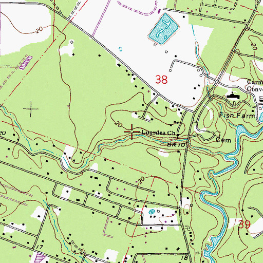 Topographic Map of Huey P Long Fish Hatchery Dam, LA