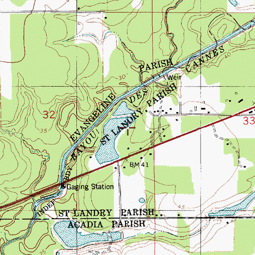 Topographic Map of Louisiana Noname 105 Dam, LA