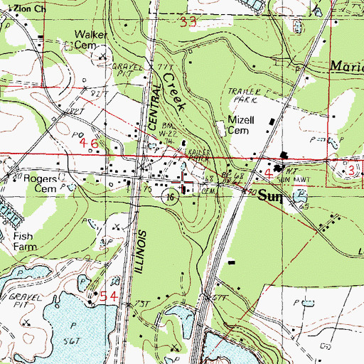 Topographic Map of First Baptist Church of Sun, LA