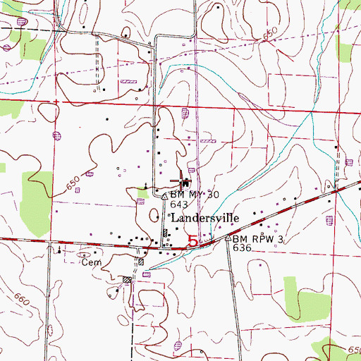 Topographic Map of Landersville Elementary School (historical), AL