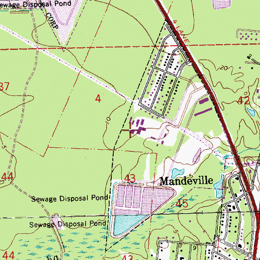 Topographic Map of Mandeville High School, LA