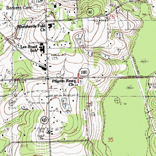 Topographic Map of Pilgrim Rest Cemetery, LA