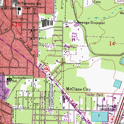 Topographic Map of Pinecrest, LA