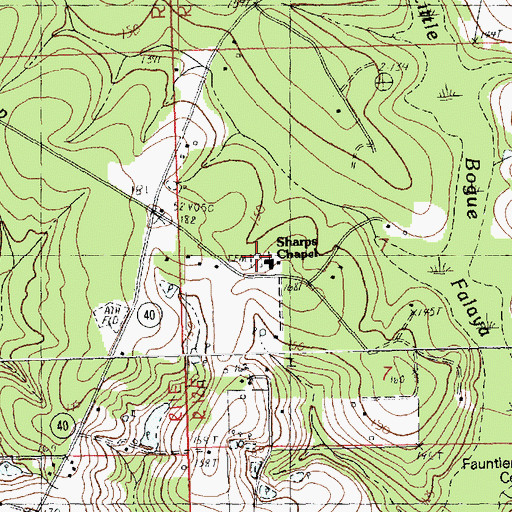 Topographic Map of Sharp Chapel Cemetery, LA