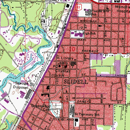 Topographic Map of Slidell City Hall, LA