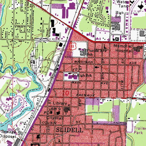 Topographic Map of Slidell Junior High School, LA