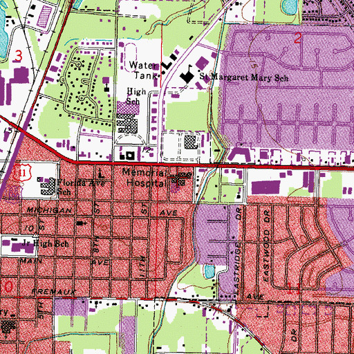 Topographic Map of Slidell Memorial Hospital, LA