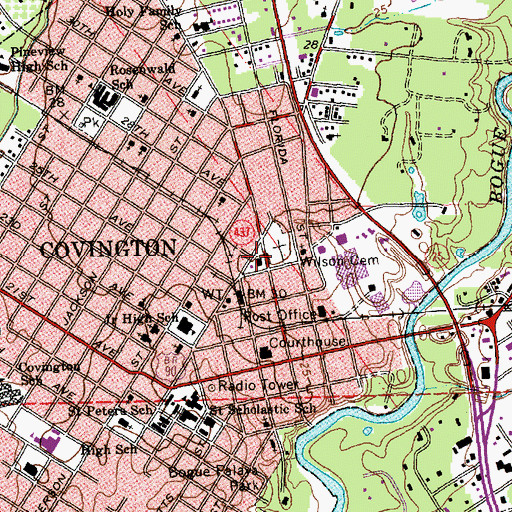 Topographic Map of Covington City Hall, LA