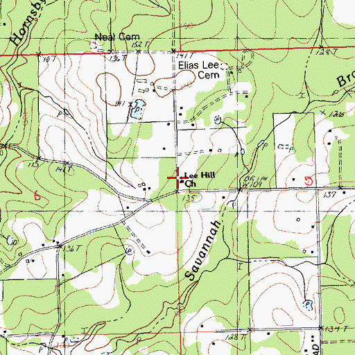 Topographic Map of Lee Hill Baptist Church, LA