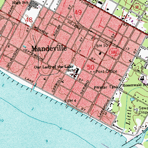Topographic Map of Our Lady of the Lake Catholic Church, LA