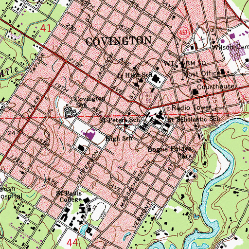 Topographic Map of Saint Peters Catholic Church, LA