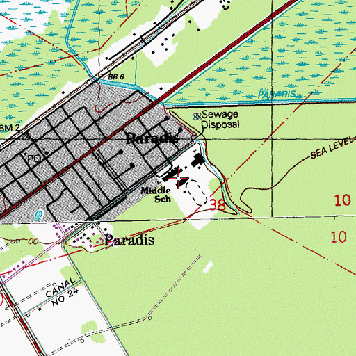 Topographic Map of J B Martin Middle School, LA