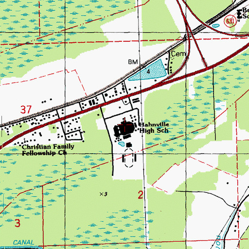 Topographic Map of Hahnville High School, LA