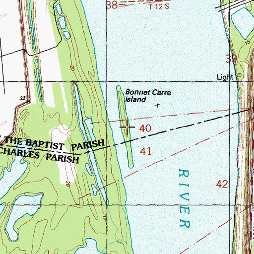 Topographic Map of Bonnet Carre Island, LA