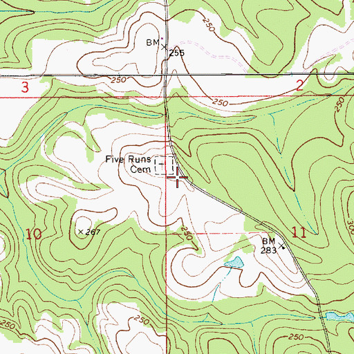 Topographic Map of Five Runs Church (historical), AL