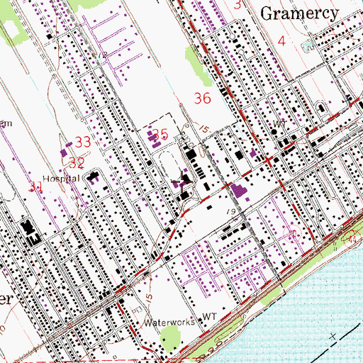 Topographic Map of Lutcher High School, LA