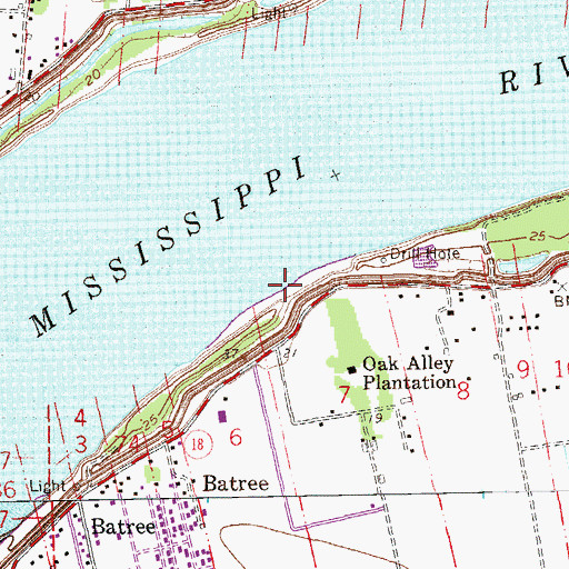 Topographic Map of Oak Alley Landing, LA
