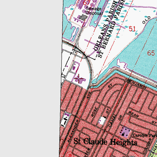 Topographic Map of Arabi Park Middle School, LA