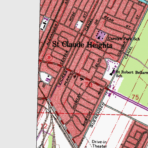 Topographic Map of Carolyn Park Presbyterian Church, LA