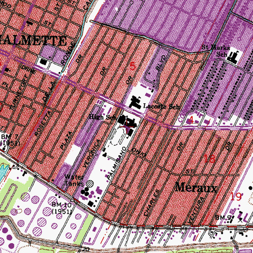 Topographic Map of Chalmette High School, LA
