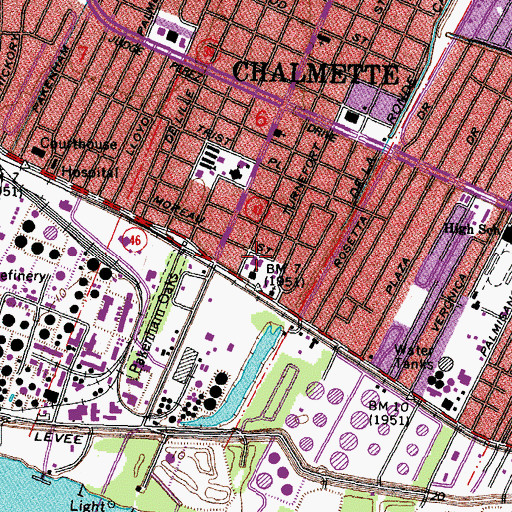 Topographic Map of Meraux Elementary School (historical), LA