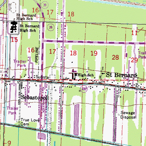 Topographic Map of P G T Beauregard Middle School (historical), LA