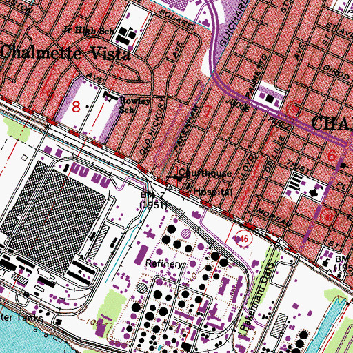 Topographic Map of Saint Bernard Parish Courthouse, LA