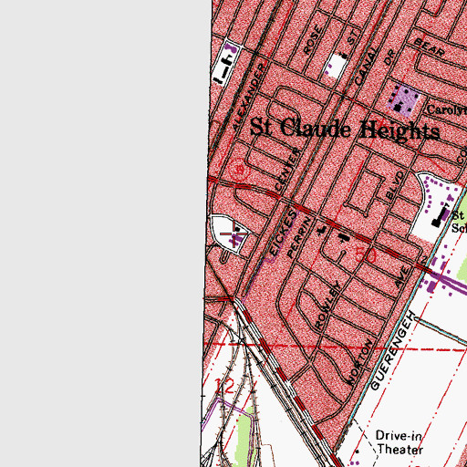Topographic Map of Saint Claude Heights School (historical), LA