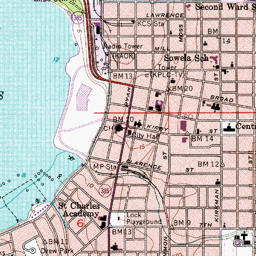 Topographic Map of Lake Charles City Hall, LA