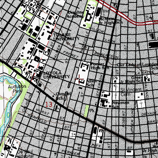 Topographic Map of Henry W Allen Elementary School (historical), LA