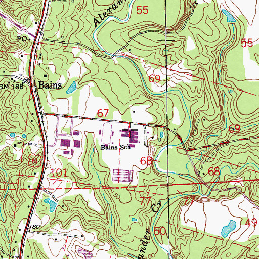 Topographic Map of Bains Elementary School, LA