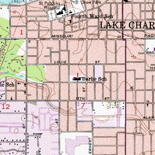 Topographic Map of Barbe Elementary School, LA
