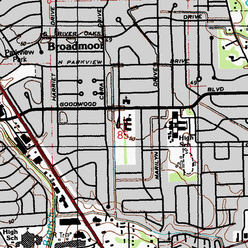Topographic Map of Broadmoor Elementary School, LA