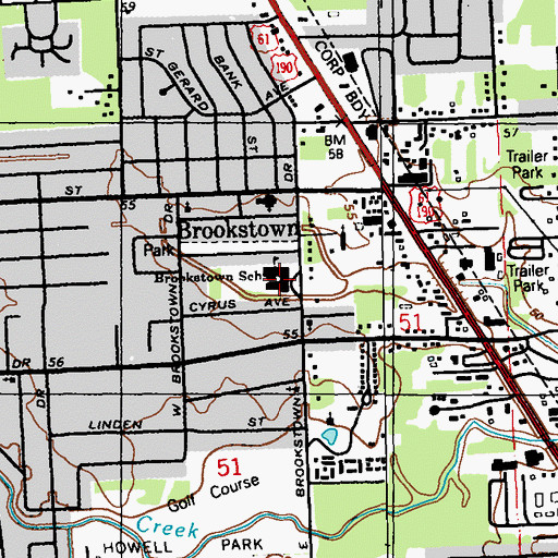 Topographic Map of Brookstown Elementary School, LA